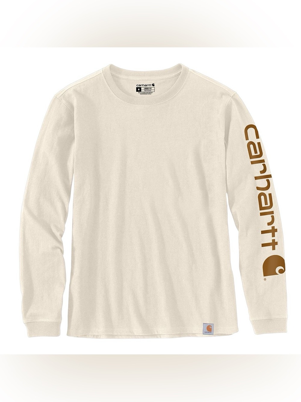 Carhartt Long Sleeve Tee in Off-White with Brown Sleeve Logo
